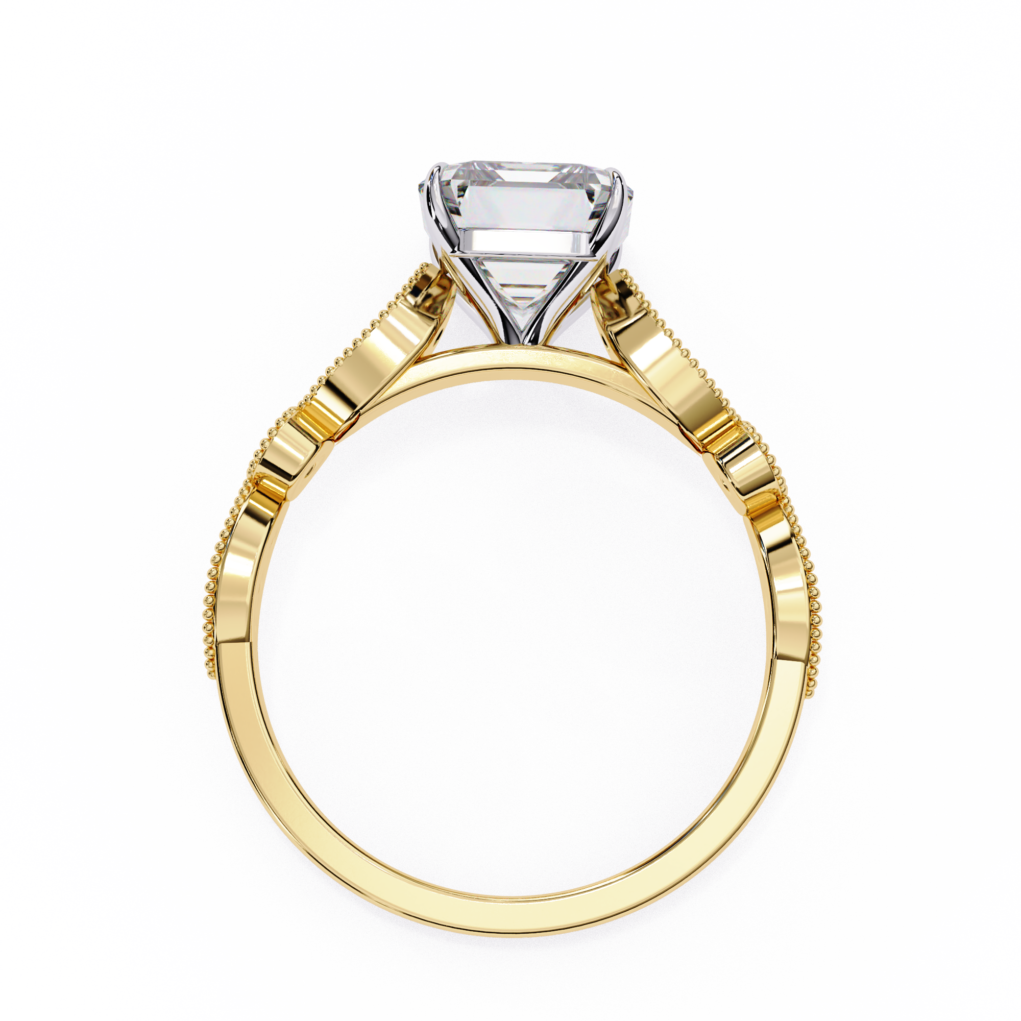 Gold ring with a diamond on a white background