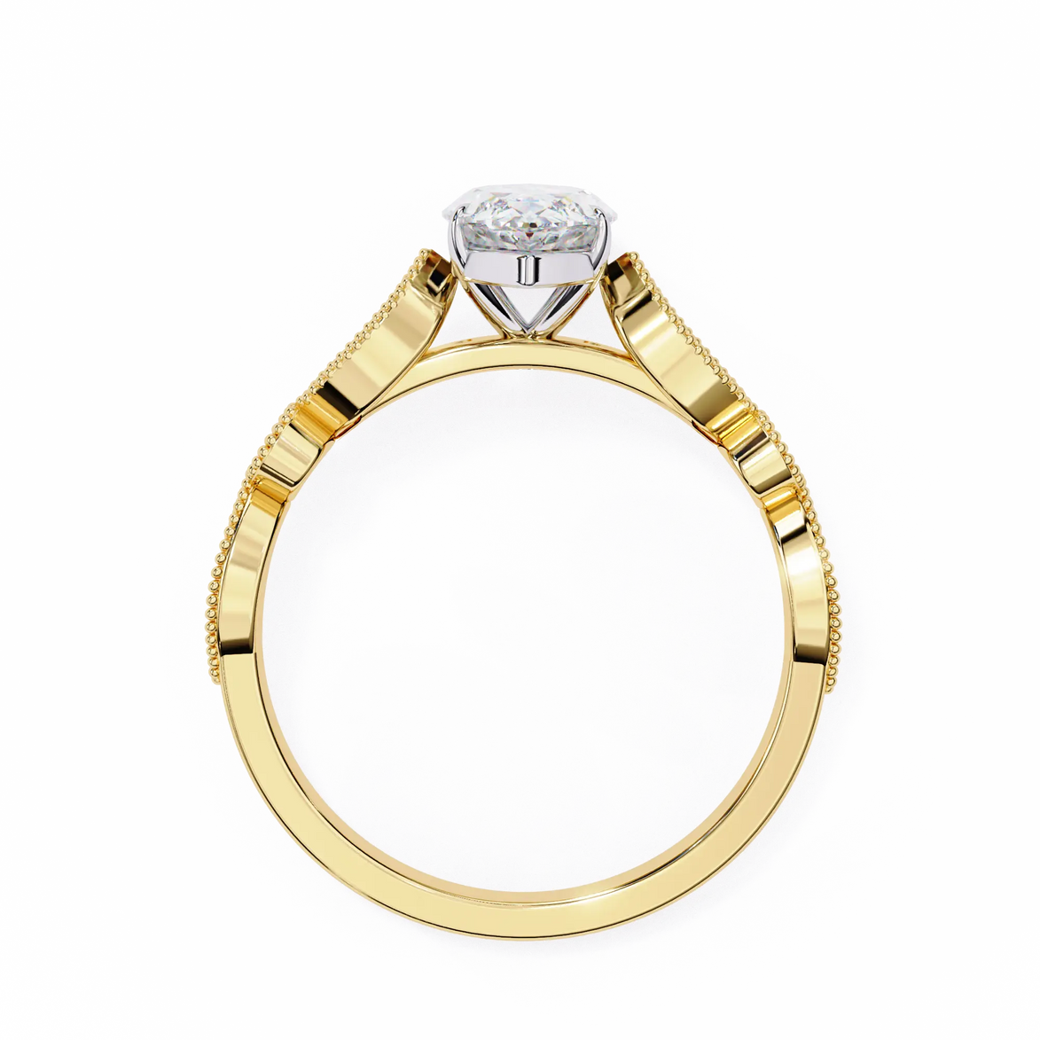 Gold ring with a diamond on a white background