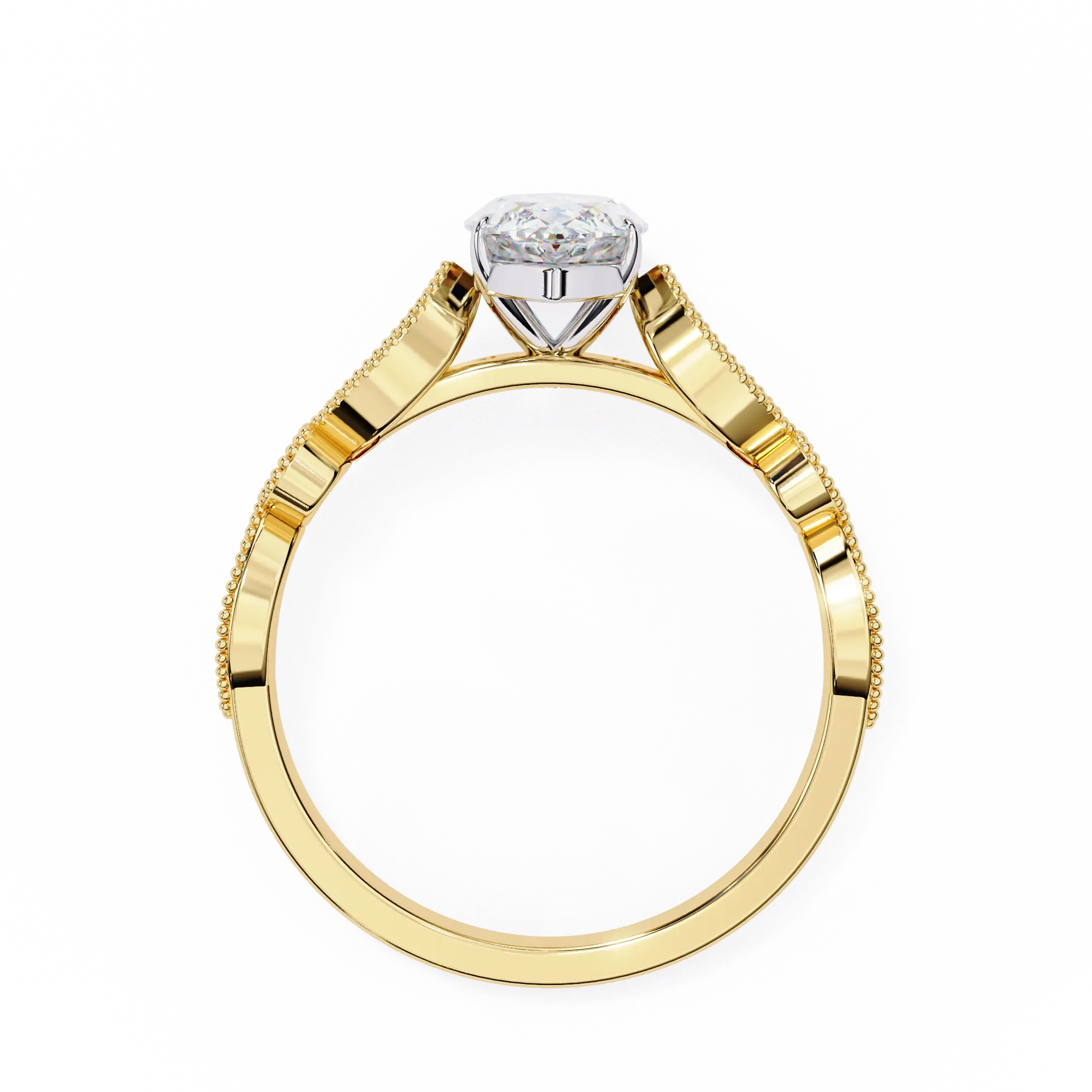Gold ring with a diamond on a white background