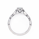 Diamond ring with a white gold band on a white background
