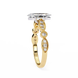 Gold ring with diamond accents on a white background