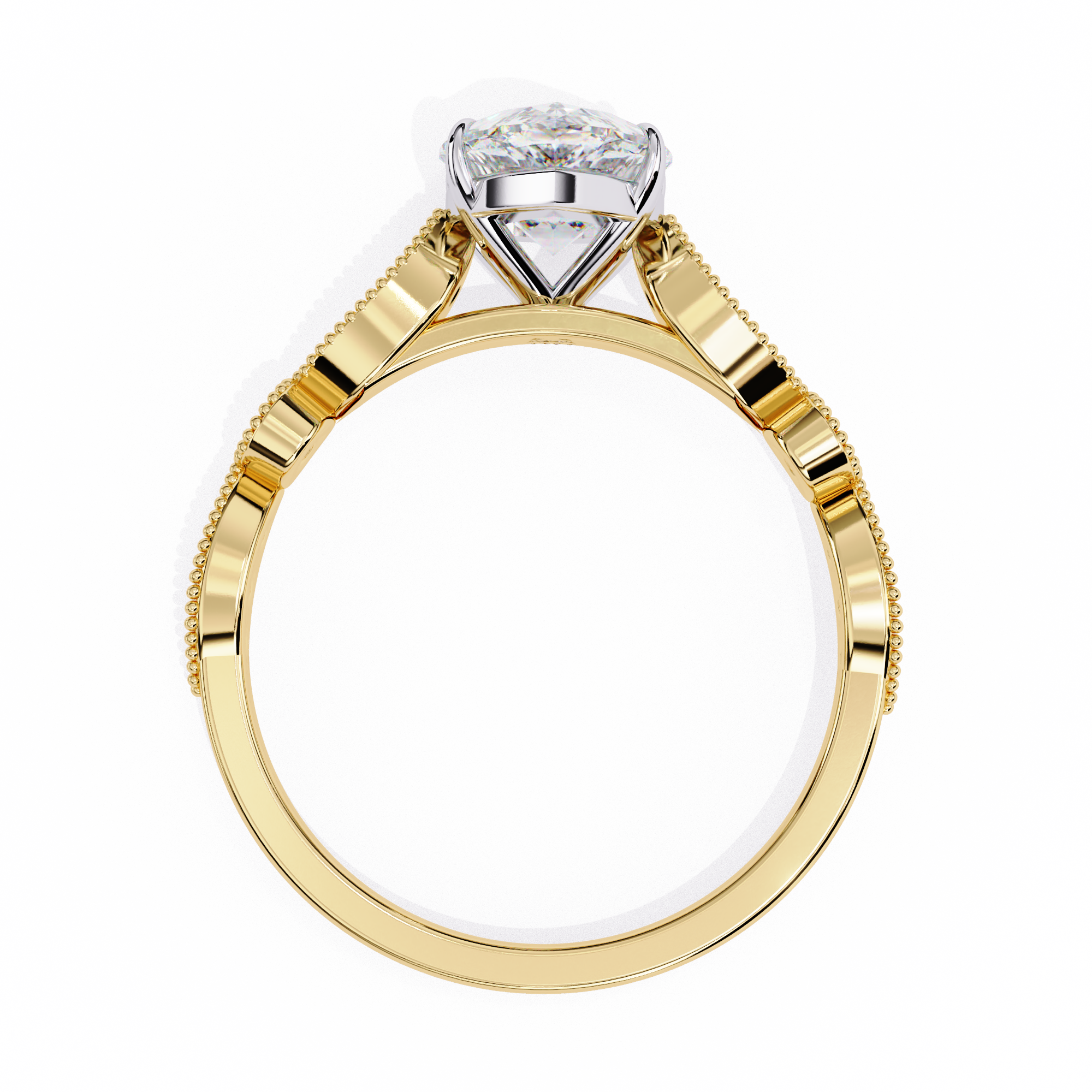 Gold ring with a diamond on a white background