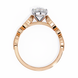 Rose gold ring with a diamond on a white background
