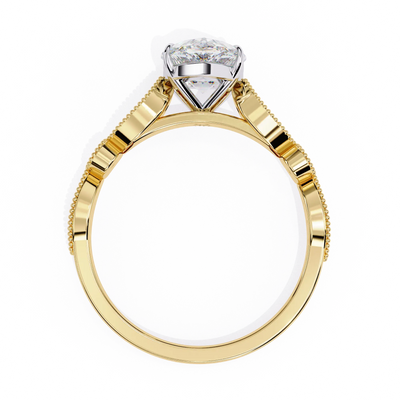 Gold ring with a diamond on a white background