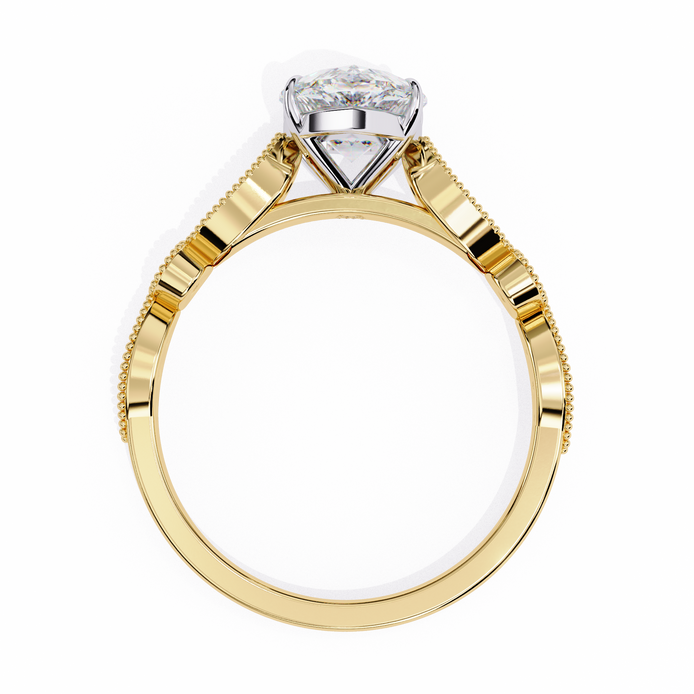 Gold ring with a diamond on a white background