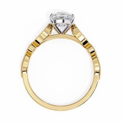 Gold ring with a diamond on a white background