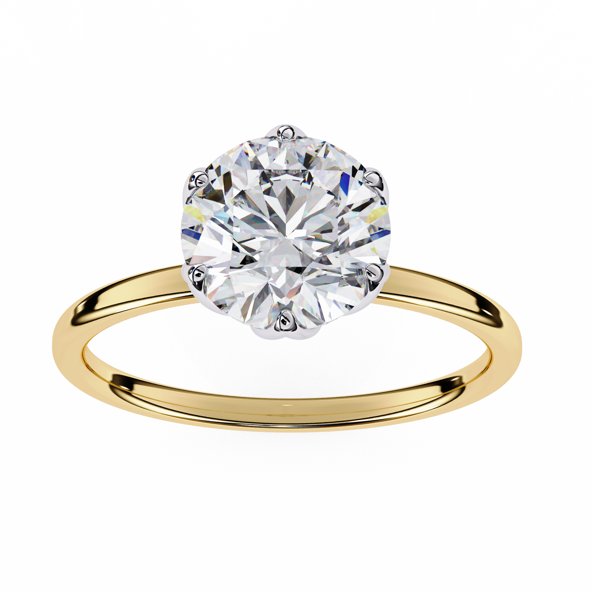 Gold ring with a large diamond on a white background