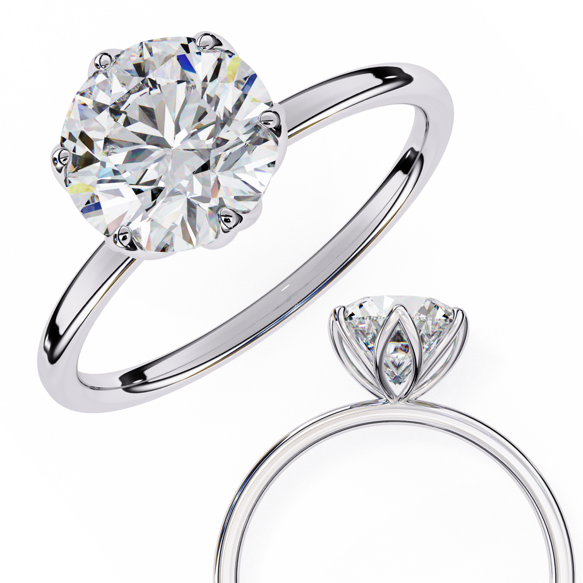Two diamond rings on a white background