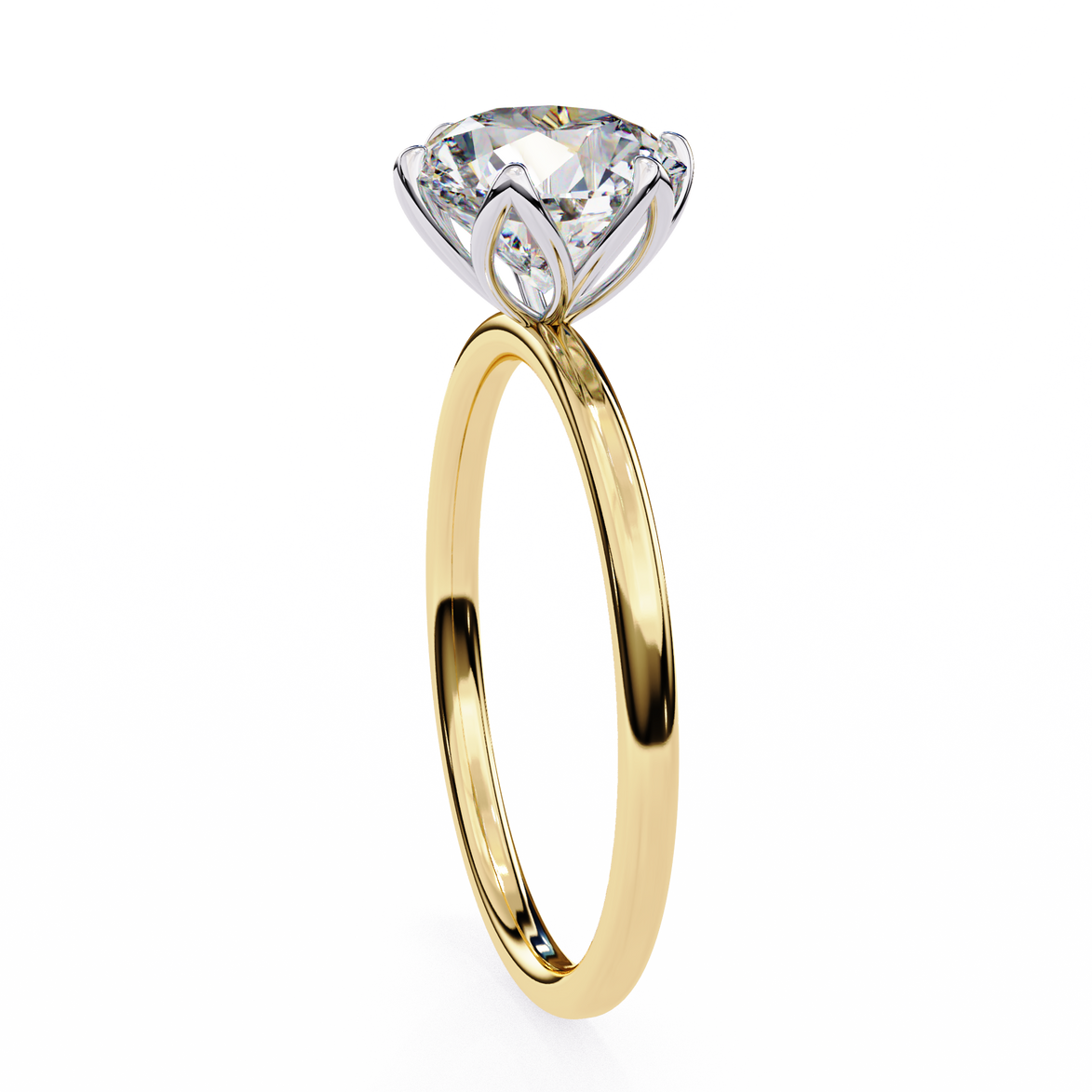 Gold ring with a clear gemstone on a white background