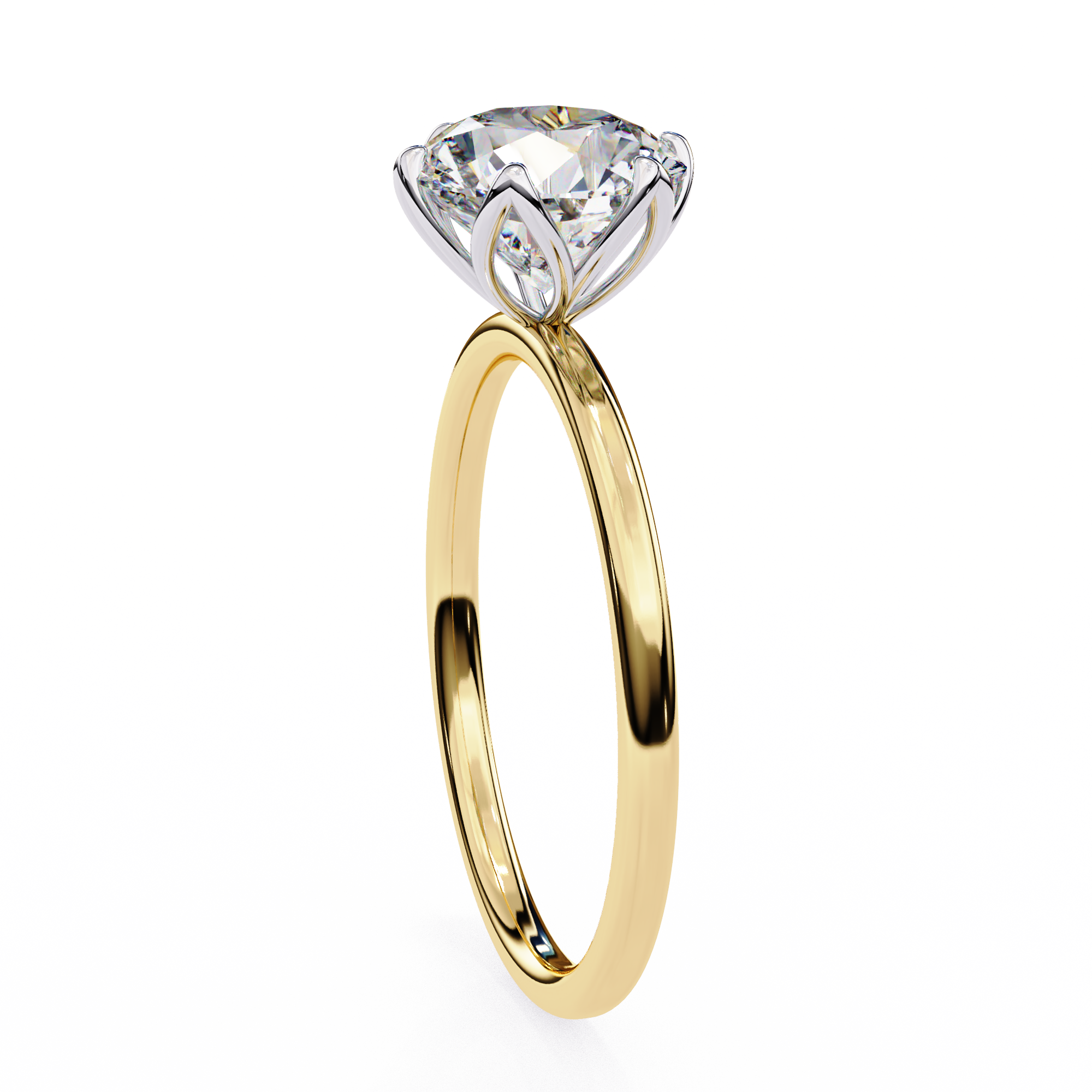 Gold ring with a clear gemstone on a white background