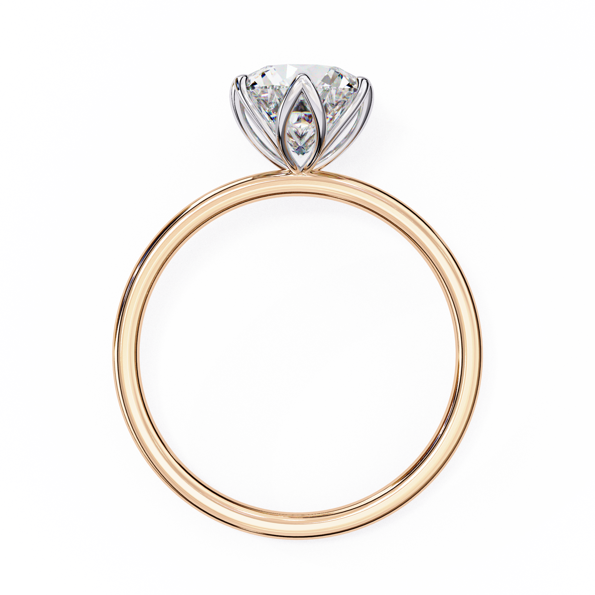 Two-tone ring with a diamond on a white background