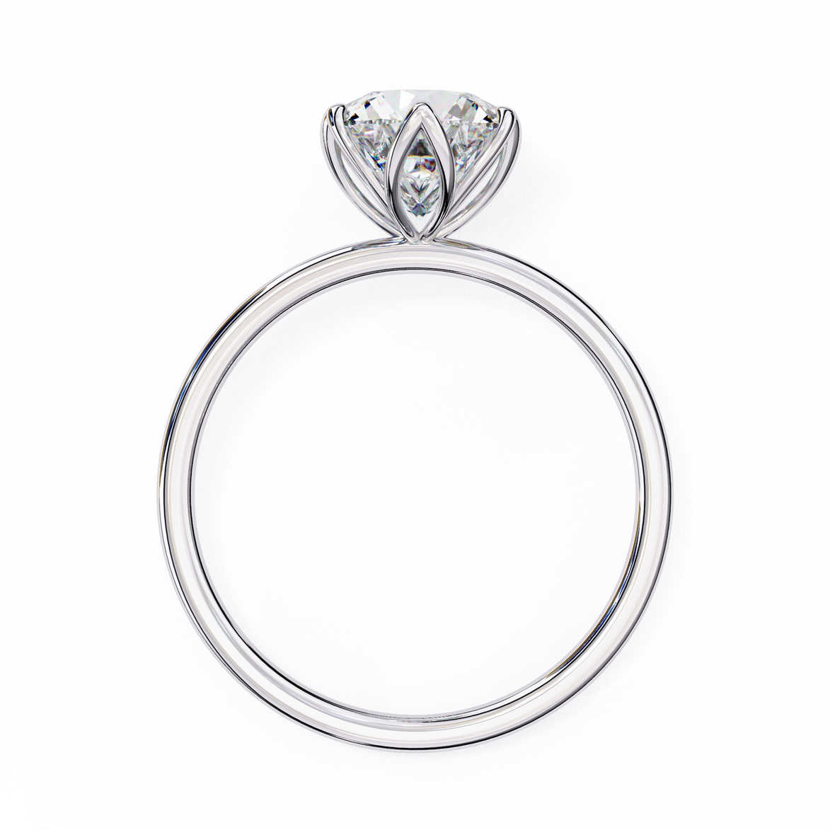 Diamond ring with a floral setting on a white background