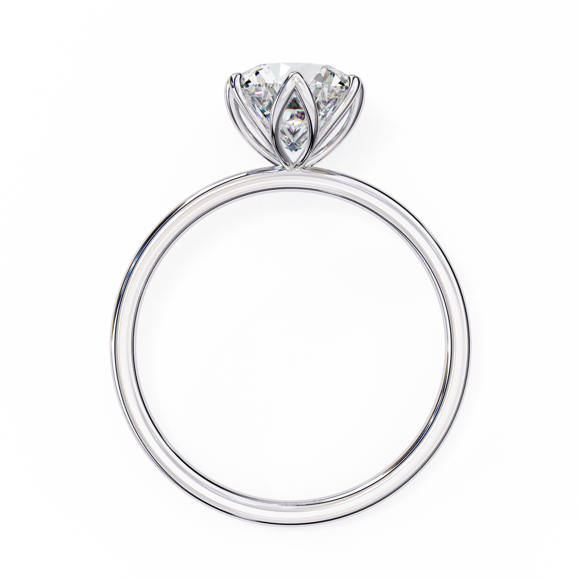 Diamond ring with a floral setting on a white background