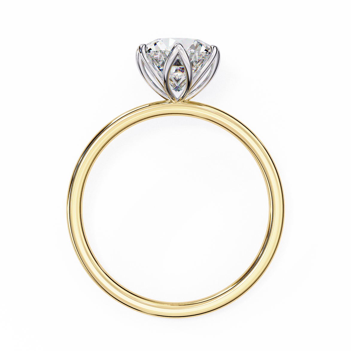 Gold ring with a diamond on a white background