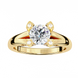 Gold ring with a large central diamond and smaller diamonds on the shoulders against a white background