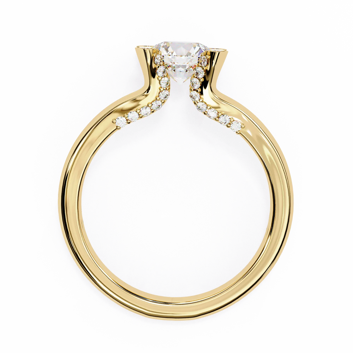Gold ring with a diamond on a white background