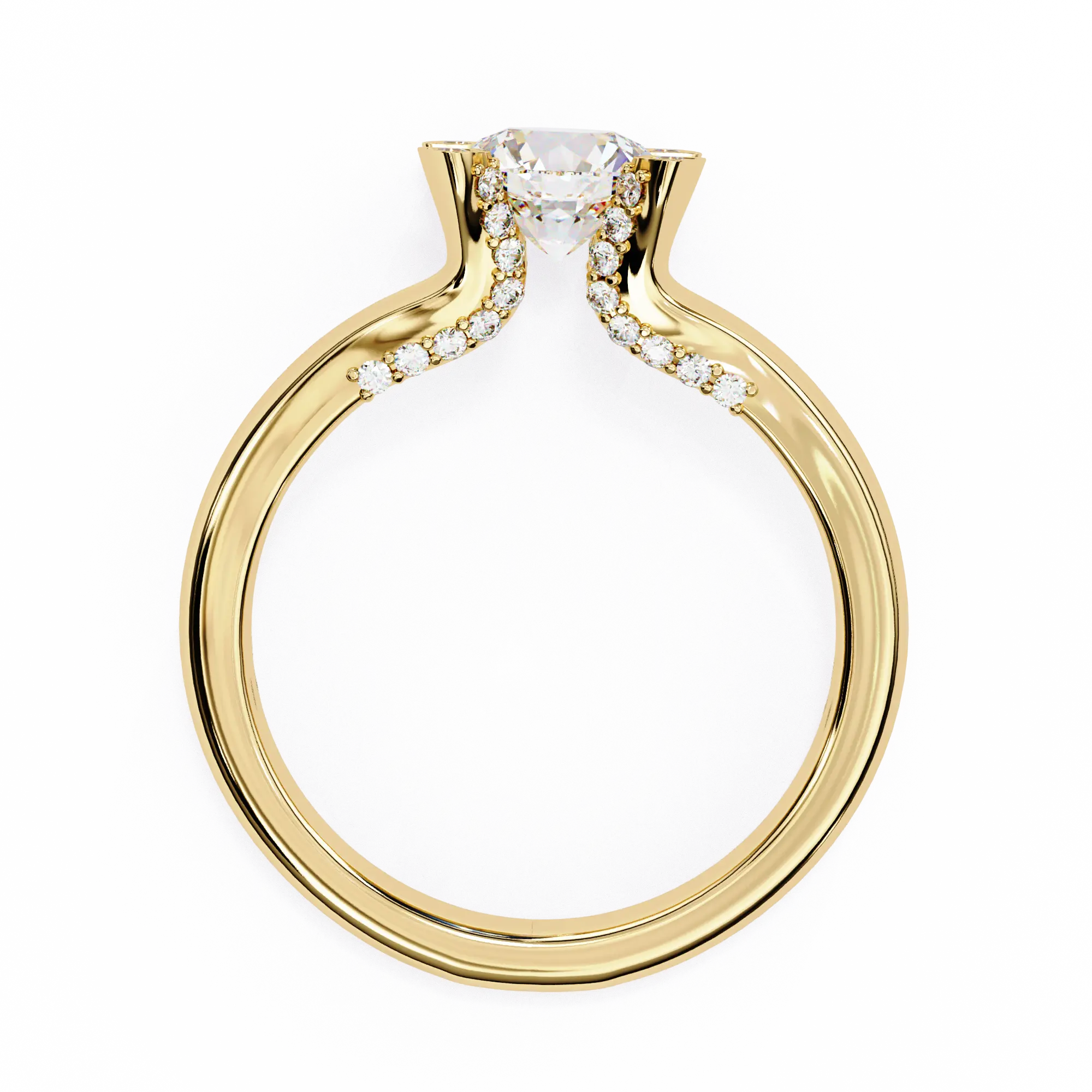 Gold ring with a diamond on a white background