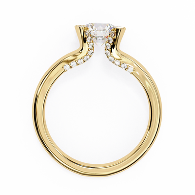 Gold ring with a diamond on a white background