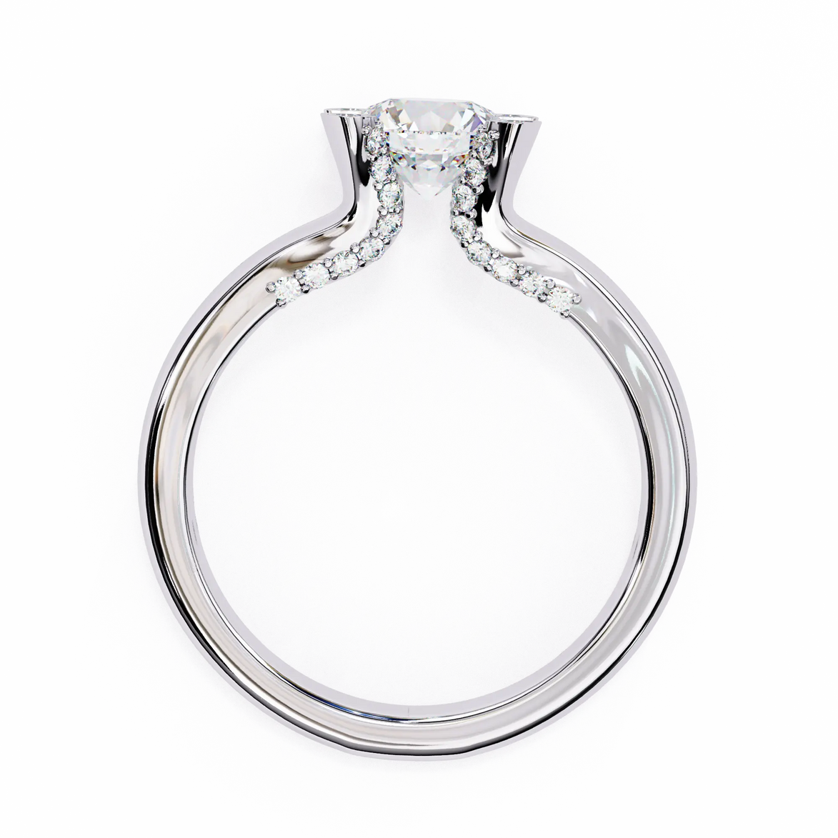 Diamond ring with a white gemstone on a white background