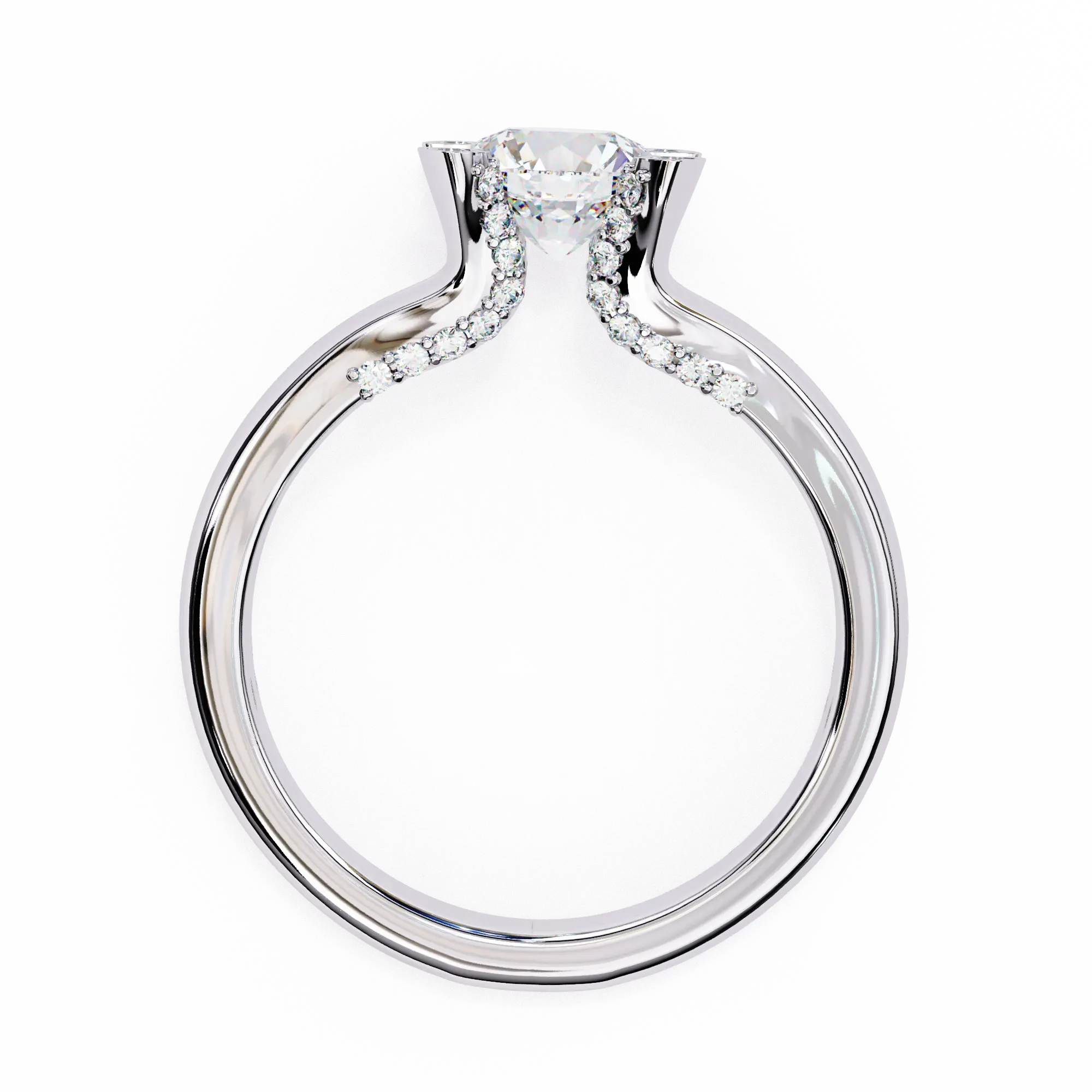 Diamond ring with a white gemstone on a white background