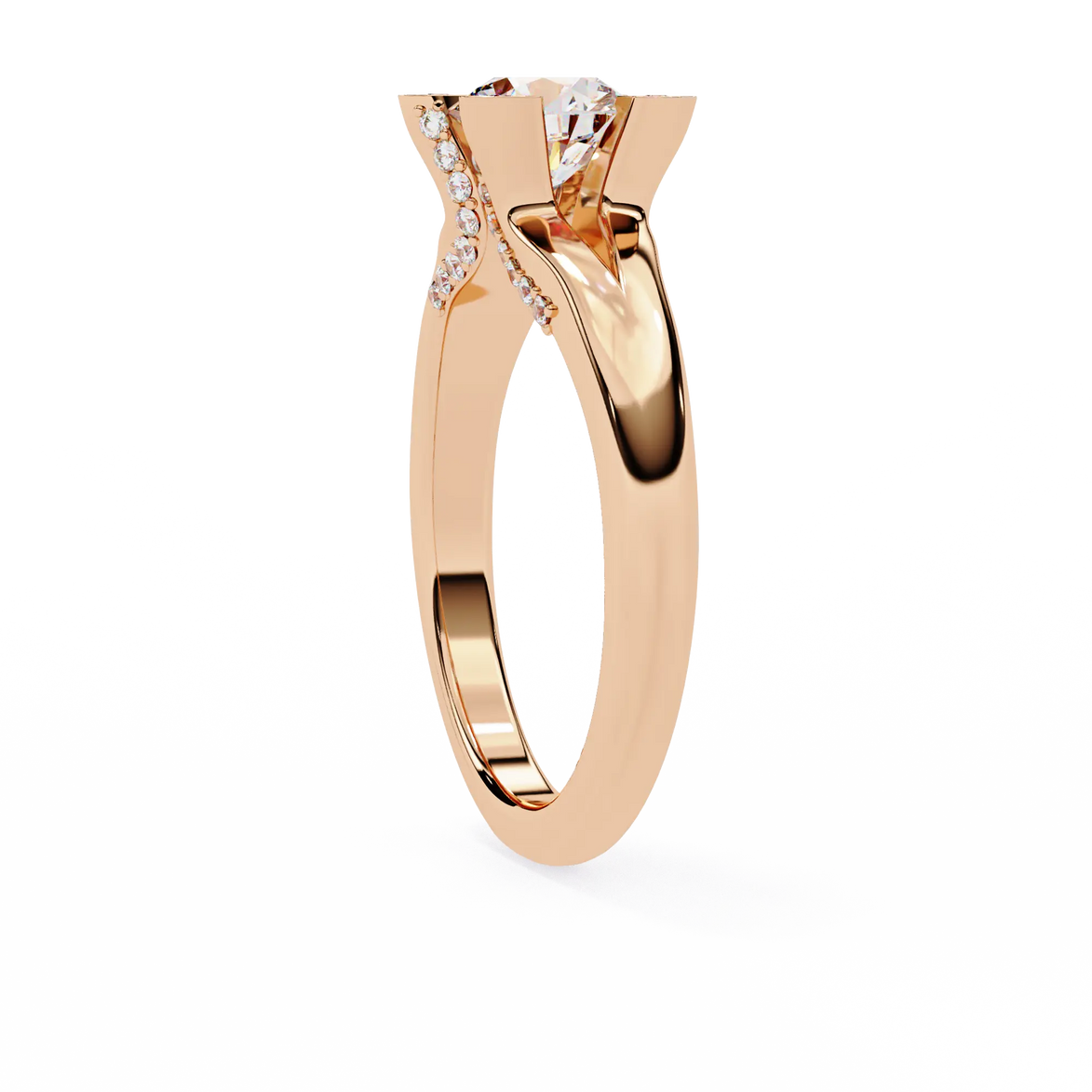 Gold ring with small diamonds on a white background