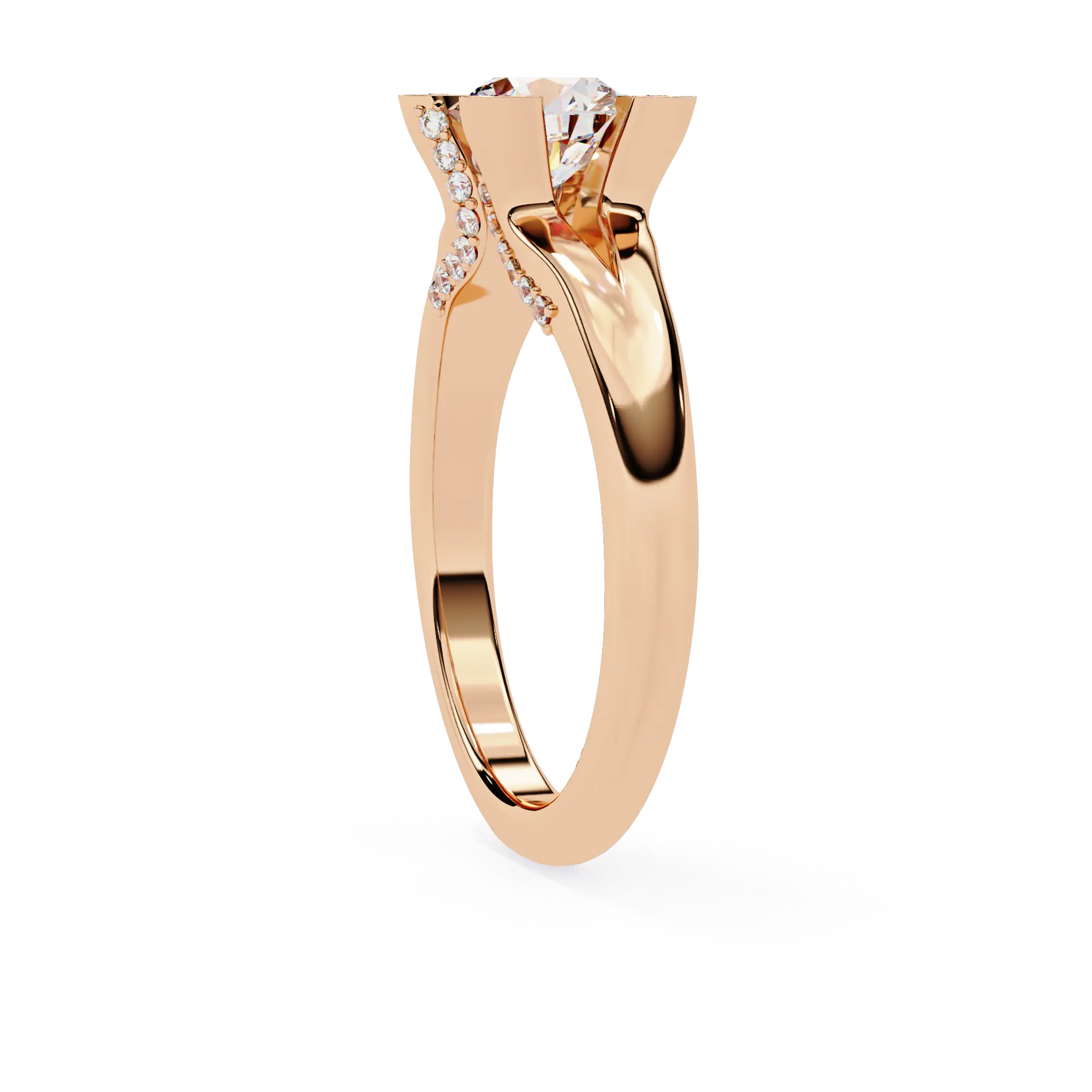 Gold ring with small diamonds on a white background