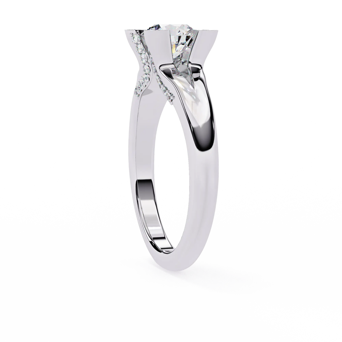 Silver ring with a diamond on a white background