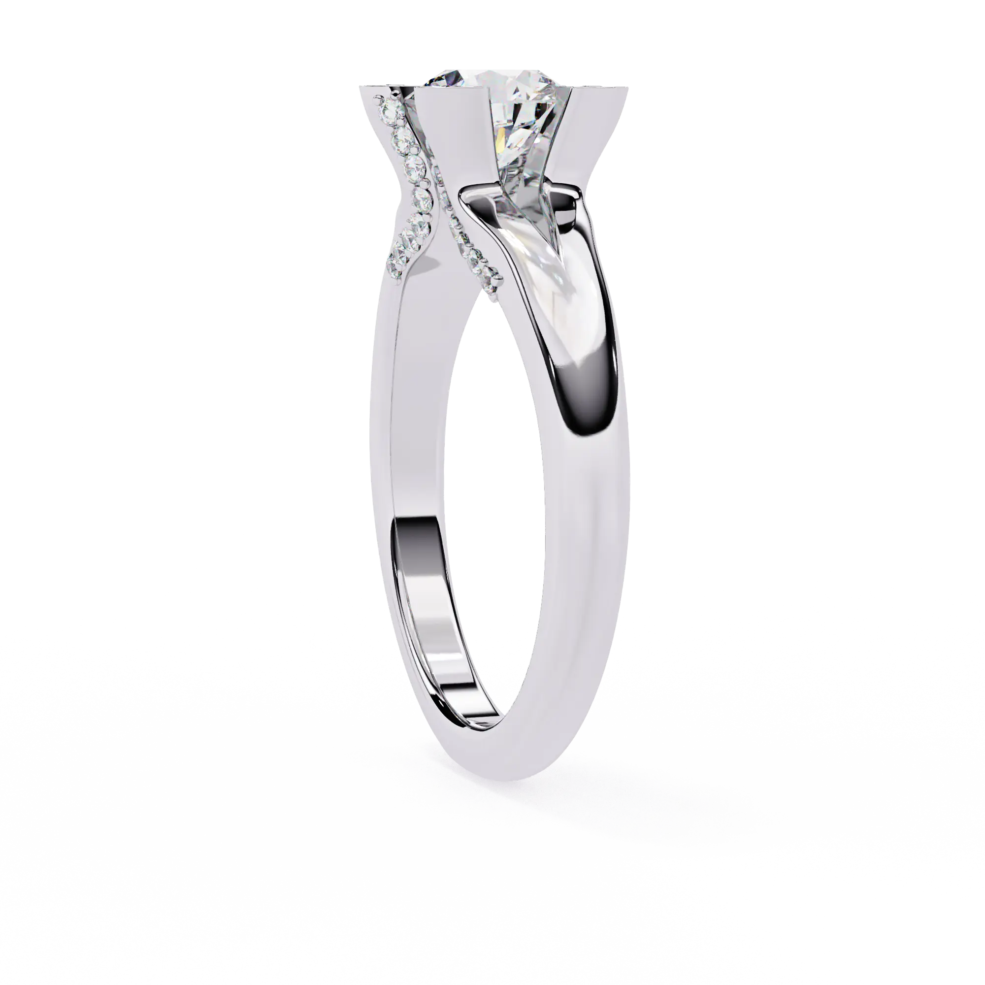 Silver ring with a diamond on a white background