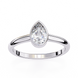 Silver ring with a teardrop-shaped diamond on a white background
