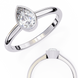 Silver ring with a pear-shaped diamond on a white background