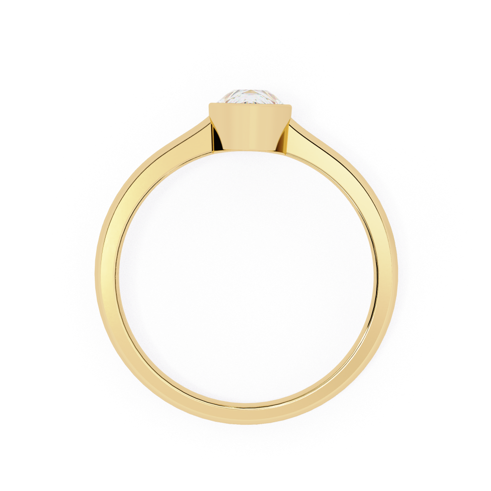Rose gold ring with a clear gemstone on a white background