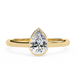 Gold ring with a pear-shaped diamond on a white background