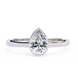 Diamond ring with a pear-shaped gemstone on a white background