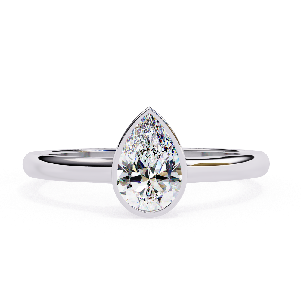 Diamond ring with a pear-shaped gemstone on a white background