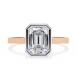 Diamond ring with a rose gold band on a white background