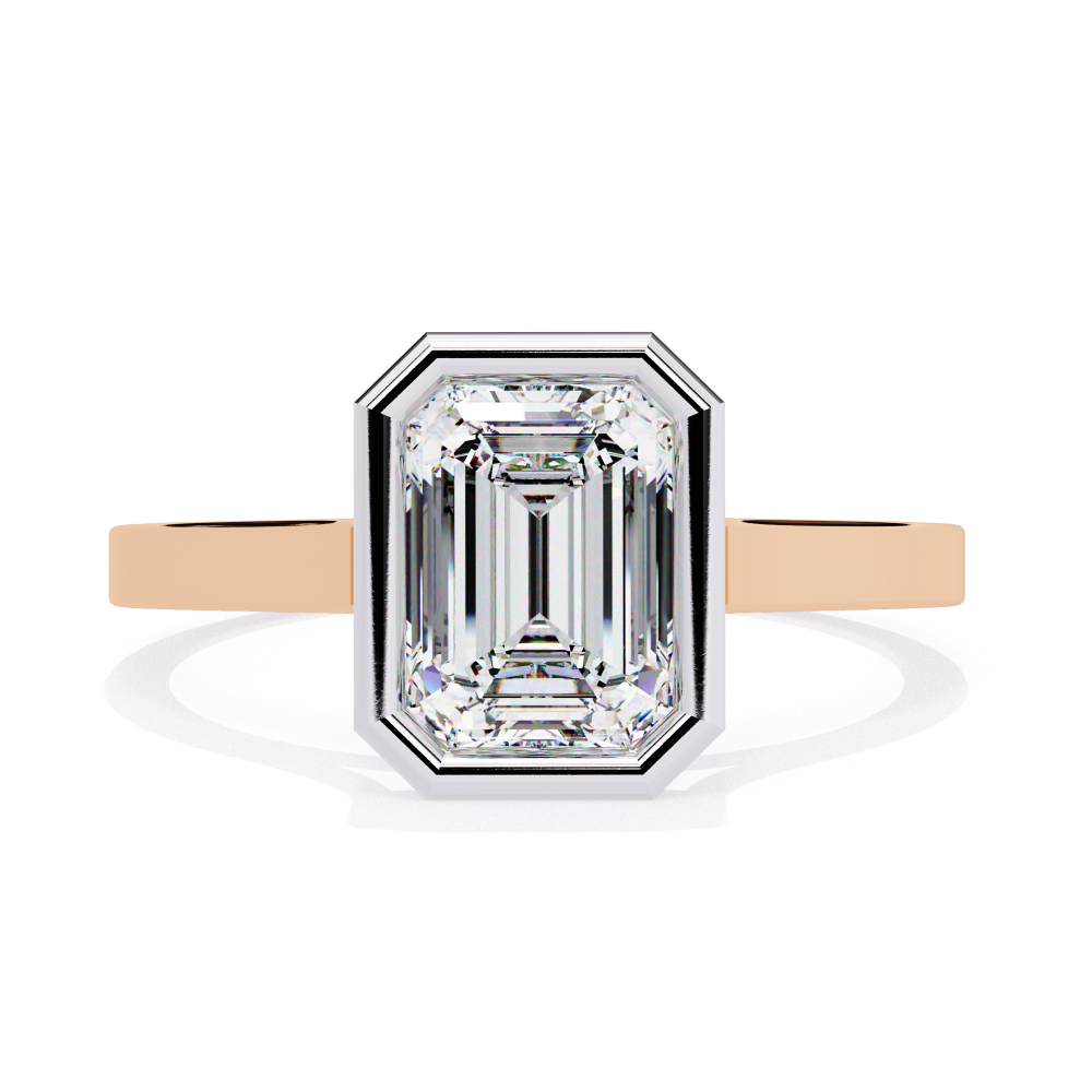 Diamond ring with a rose gold band on a white background