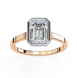 Rose gold ring with a large diamond on a white background