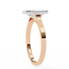Rose gold ring with a clear gemstone on a white background