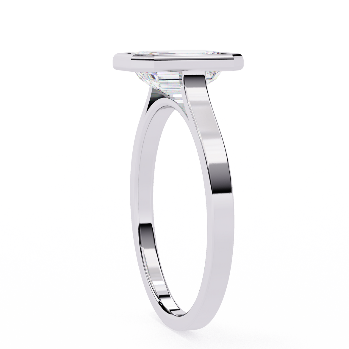 Silver ring with a white gemstone on a white background
