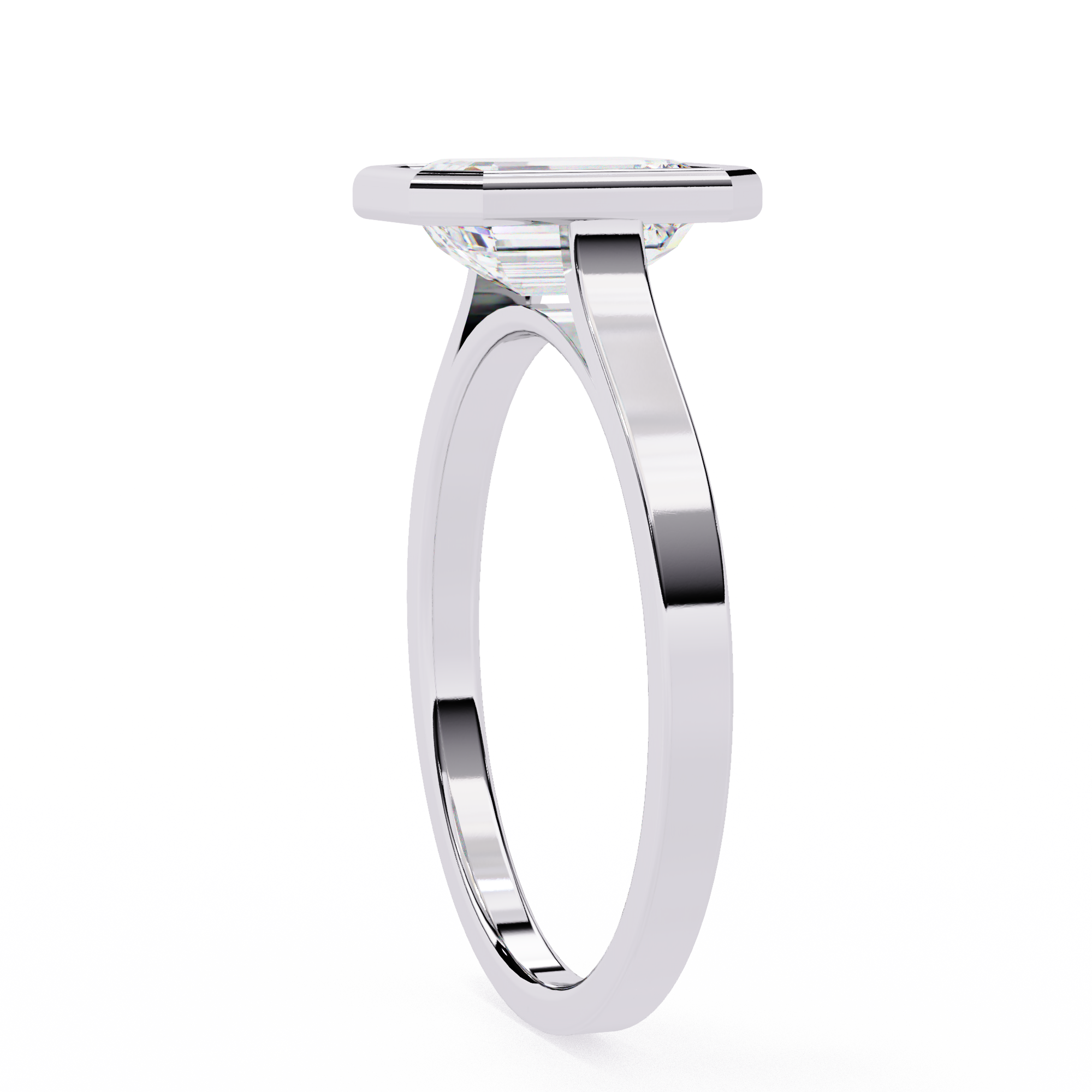Silver ring with a white gemstone on a white background
