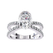 Diamond ring with a large central gemstone and smaller stones on a white background