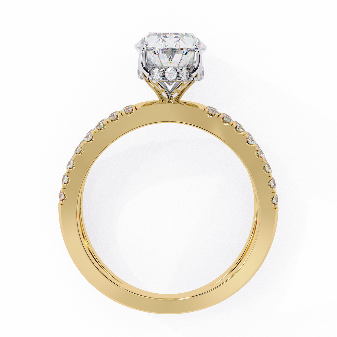 Gold ring with a diamond on a white background