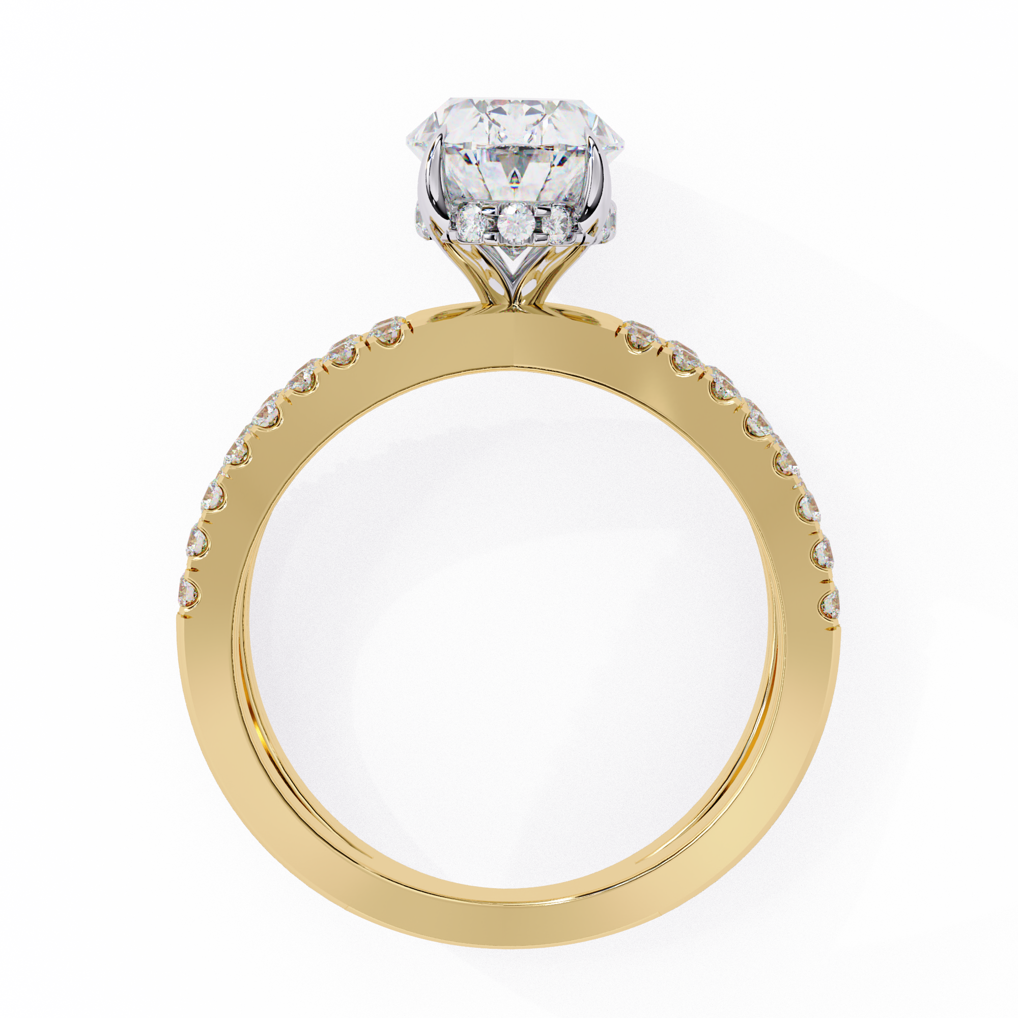Gold ring with a diamond on a white background