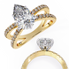 Gold ring with diamond accents on a white background