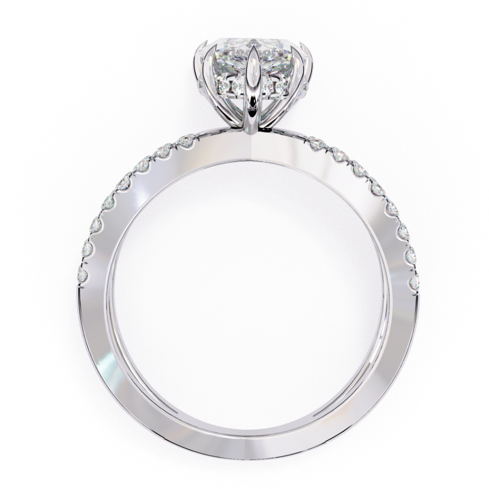 Diamond ring with a heart-shaped center stone on a white background