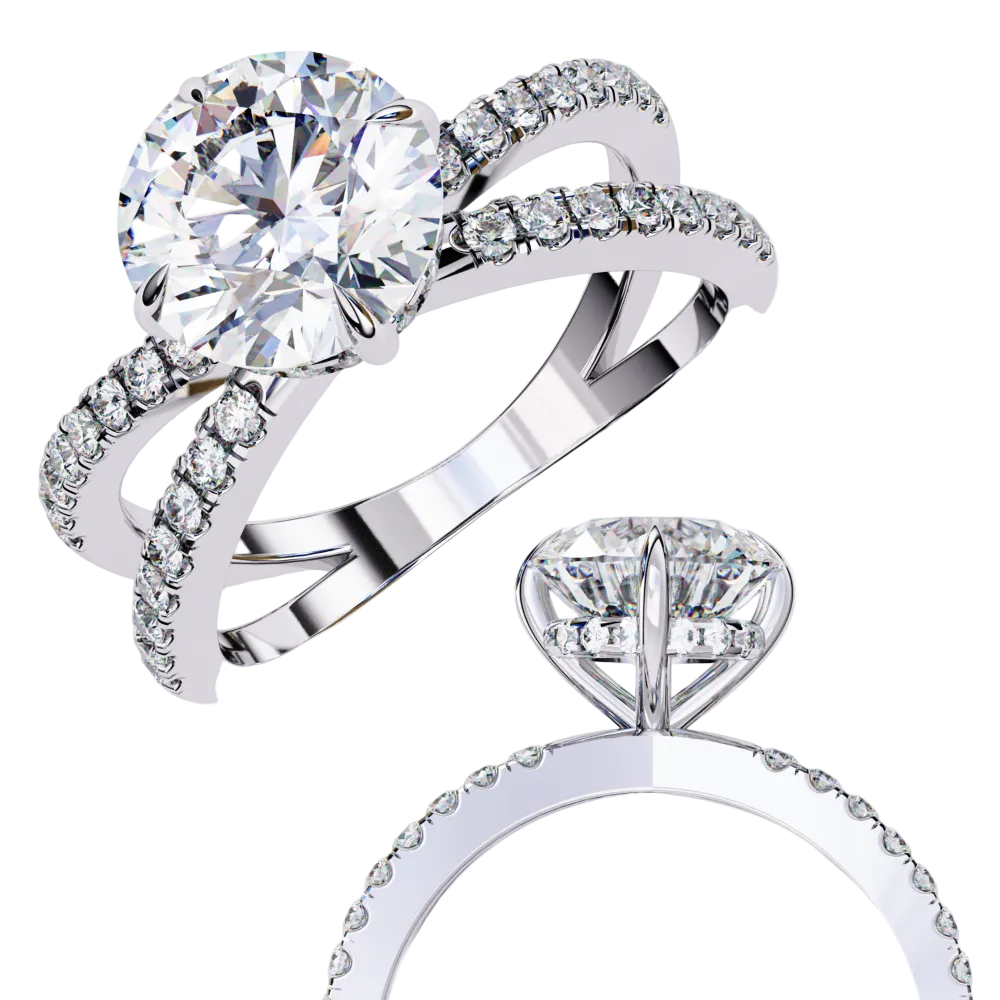 Two diamond rings on a white background