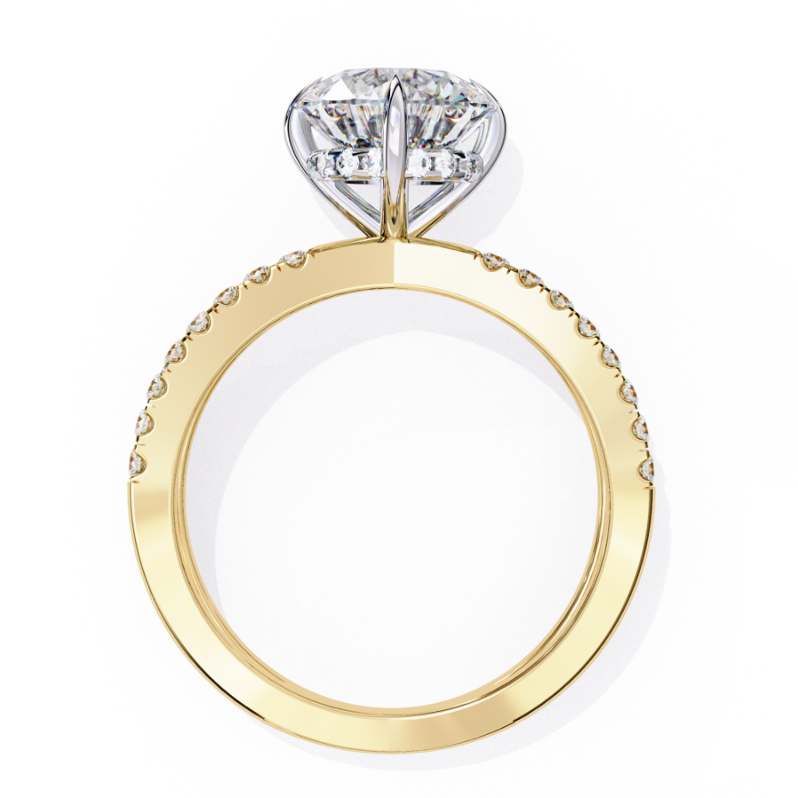 Gold ring with a diamond on a white background