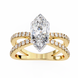 Gold ring with a large diamond and smaller diamonds on a white background