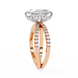 Rose gold ring with diamond band on a white background