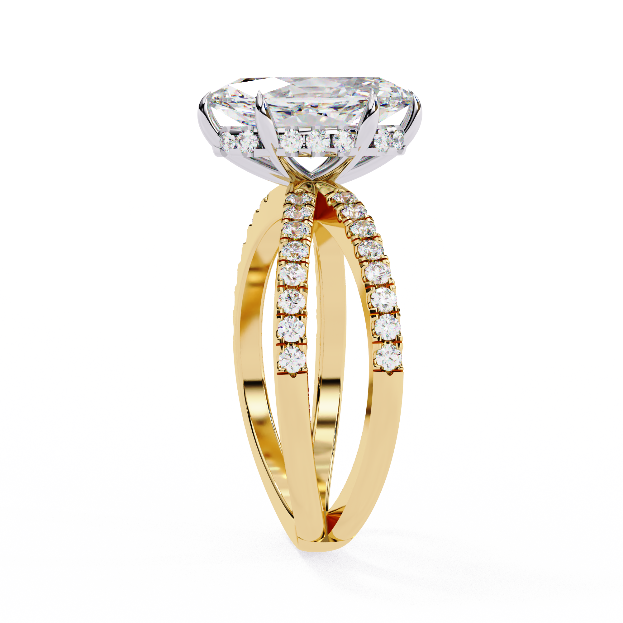 Gold ring with a diamond on a white background
